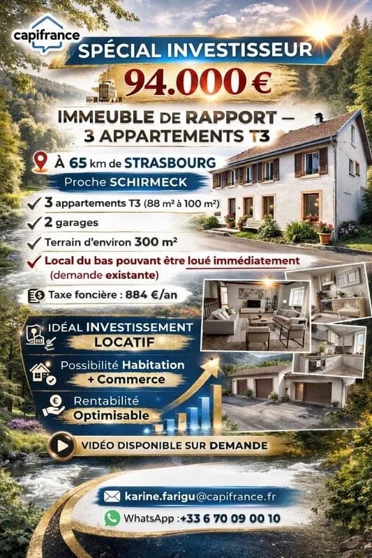 Immeuble à vendre proche SCHIRMECK - IMMEUBLE de 3 APPARTEMENTS T3 + 2 GARAGES - Photo 1