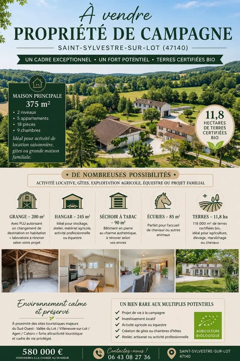 Domaine Bio avec 5 logements - 11,8 ha - Projet écolieu / agro-tourisme Saint-Sylvestre-sur-Lot - - Photo 1