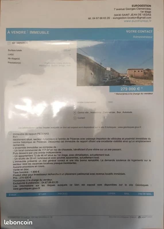 Vente immeuble Pézenas - Photo 1
